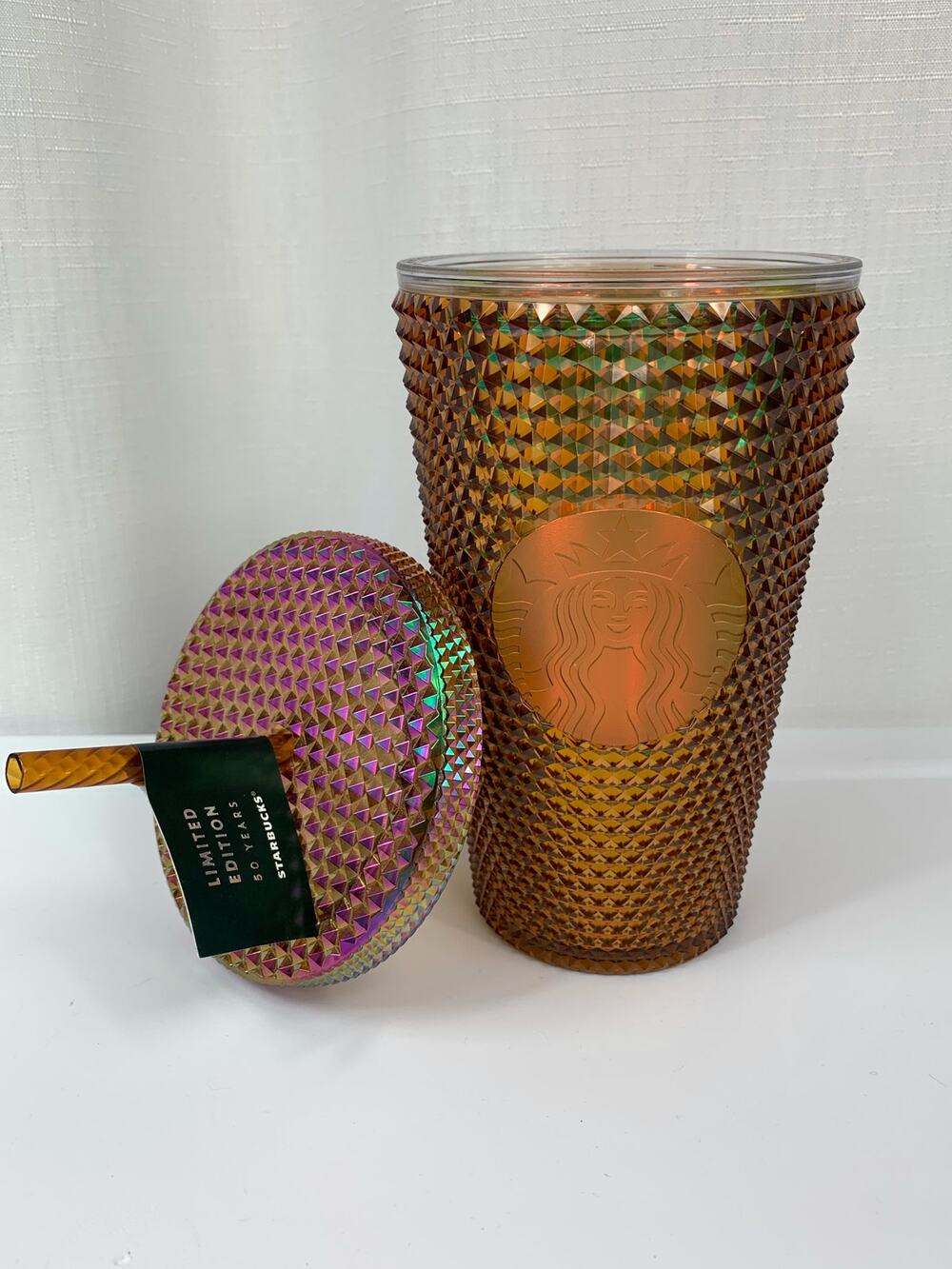 Starbucks Collectible Tumbler Limited Edition 50 Yr Gold Studded Iridescent 16oz